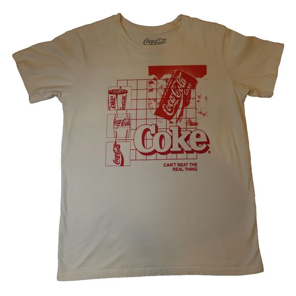 Coca-Cola Company Officially Licensed Coke Shirt Juniors Large Cream Graphic Tee - Picture 13 of 14
